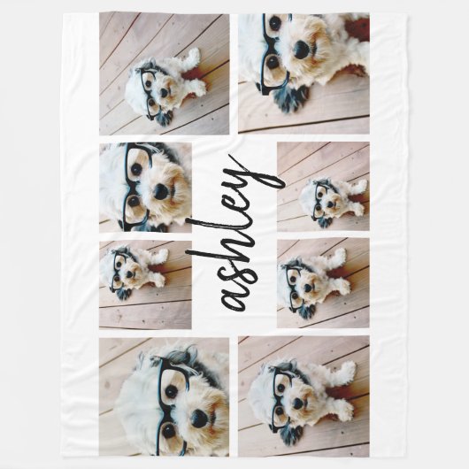8 FotoCollage Fügen Sie Ihren Namen Kalligrafie hi Fleecedecke (Vorderseite)