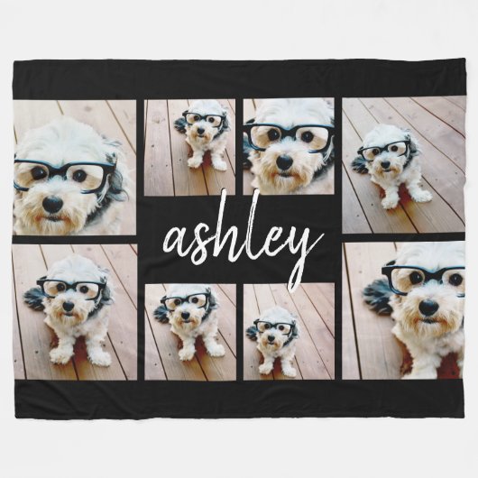 8 FotoCollage Fügen Sie Ihren Namen Kalligrafie Sc Fleecedecke (Vorderseite (Horizontal))