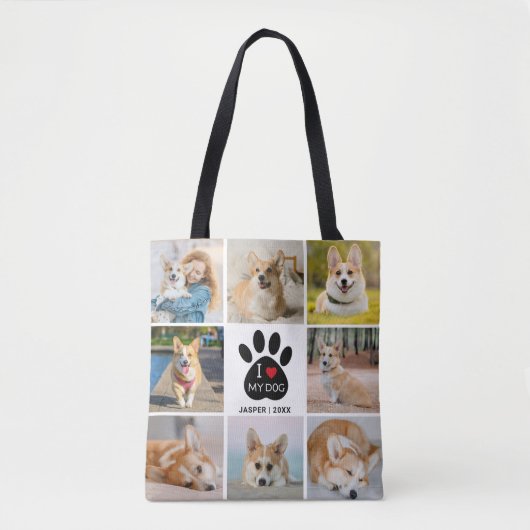 8 FotoCollage I Liebe Meine Dog Paw Print Tasche (Vorderseite)