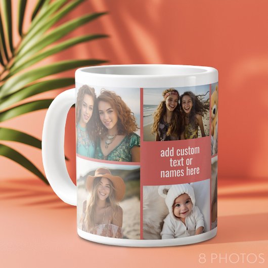 8 FotoCollage Minimalistisch - Rose und Weißgitter Jumbo-Tasse