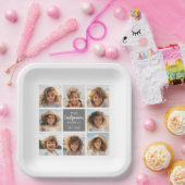 8 FotoCollage mit Grau-Mitte-Textbereich Pappteller (Party)