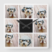 8 FotoCollage - mit schwarzer Akzent Farbe Quadratische Wanduhr (Vorderseite)