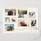 8 FotoCollage | Moderne Goldrahmen Folien Feiertagskarte (Vorderseite)