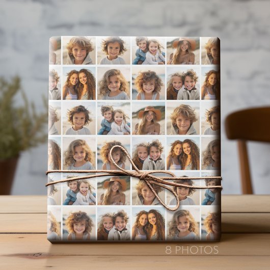 8 FotoCollage - Modernes, minimales Gitter mit Wei Geschenkpapier