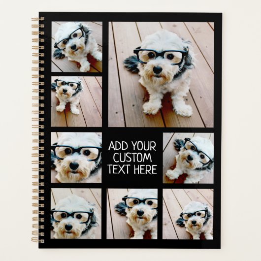 8 Fotocollage Optionaler Text — Schwarz bearbeiten Planer (Vorderseite)