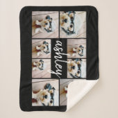 8 FotoCollage und handgeschriebener Name schwarz Sherpadecke (Vorderseite)