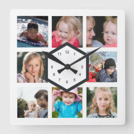 8 FotoCollage White Square Wall Uhr