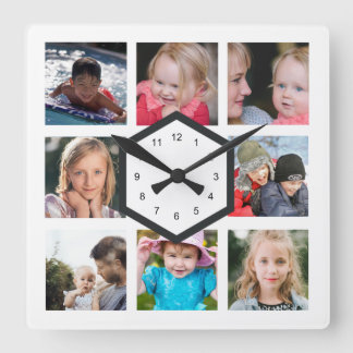 8 FotoCollage White Square Wall Uhr