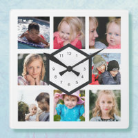 8 FotoCollage White Square Wall Uhr