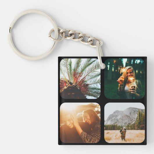 8 Fotomodell Doppelseitiges Gitterrounded Schwarz Schlüsselanhänger (Vorderseite)