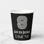 8. Geburtstag — Art Deco Inspiriert Aussehen "8" + Pappbecher (Rückseite)