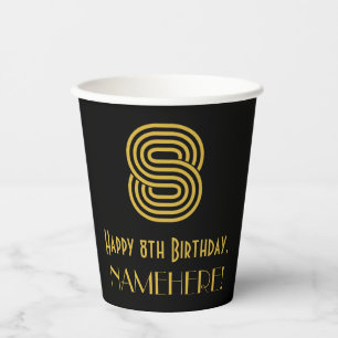 8. Geburtstag: Art Deco Inspiriert Look "8" & Name Pappbecher