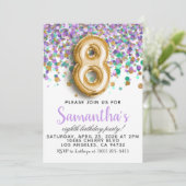 8. Geburtstag Confetti Einladung (Stehend Vorderseite)