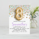 8. Geburtstag Confetti Einladung (Stehend Vorderseite)
