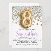 8. Geburtstag Confetti Einladung (Vorne/Hinten)