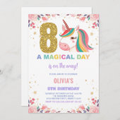 8. Geburtstag Einhorn Geburtstag Einladungen (Vorne/Hinten)