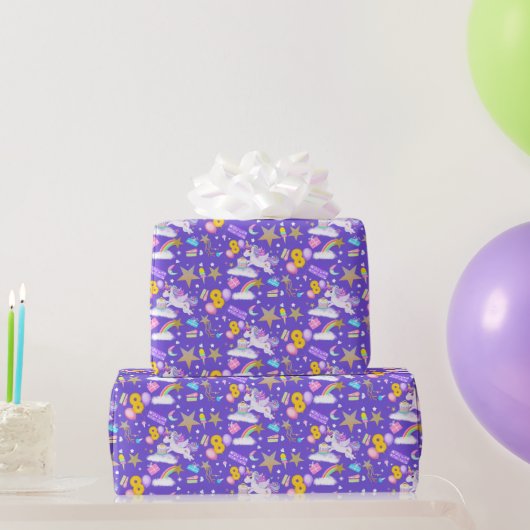 8. Geburtstag Einhorn Muster Lila Geschenkpapier (Partygeschenke)