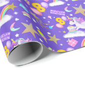8. Geburtstag Einhorn Muster Lila Geschenkpapier (Rolleneckpunkt)