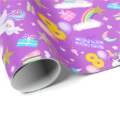 8. Geburtstag Einhorn Muster weiß Geschenkpapier (Rolleneckpunkt)