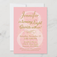 8. Geburtstag Einladung Girls Pink Gold Herzen