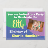 8. Geburtstag Einladung mit Foto (Vorderseite)