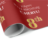 8. Geburtstag: Elegant, rot, Imitate Gold Look Geschenkpapier (Rolleneckpunkt)