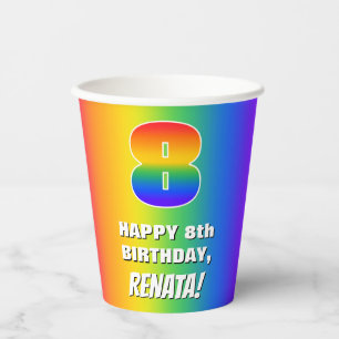 8. Geburtstag: Farbenfroh, Fun Rainbow Pattern # 8 Pappbecher