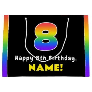 8. Geburtstag: Farbiger Regenbogen # 8, Individuel Große Geschenktüte