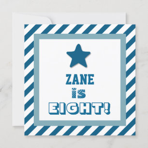 8. Geburtstag Festive Blue Stripes Blue Star V07 Einladung