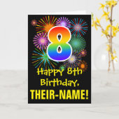 8. Geburtstag: Fun Fireworks Pattern + Regenbogen Karte (Gelbe Blume)