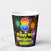 8. Geburtstag: Fun Fireworks Pattern + Regenbogen Pappbecher (Vorderseite)