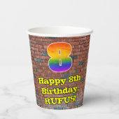 8. Geburtstag: Fun Graffiti Inspiriert Regenbogen Pappbecher (Rückseite)