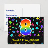 8. Geburtstag: Fun Stars Pattern, Regenbogen 8, Na Postkarte (Vorne/Hinten)