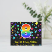 8. Geburtstag: Fun Stars Pattern, Regenbogen 8, Na Postkarte (Stehend Vorderseite)