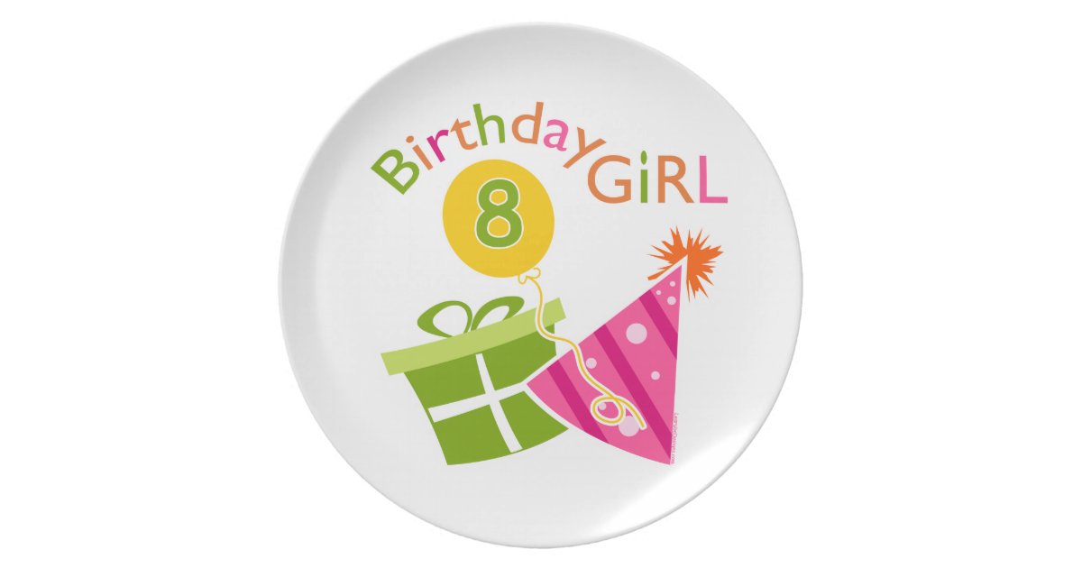 8. Geburtstag GeburtstagsMädchen Melaminteller Zazzle.de
