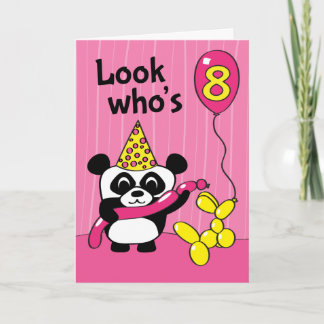 8. Geburtstag - Girl Panda mit Balloons Karte