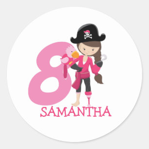 8. Geburtstag GIRL Pirate Runder Aufkleber