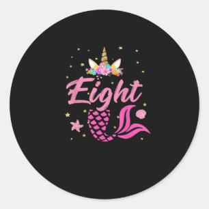 8. Geburtstag Girl Unicorn Shirt Meerjungfrau Schw Runder Aufkleber