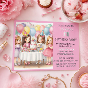8. Geburtstag Girls Pink Balloons Einladung