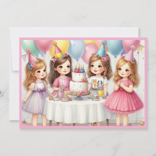 8. Geburtstag Girls Pink Balloons Einladung (Rückseite)