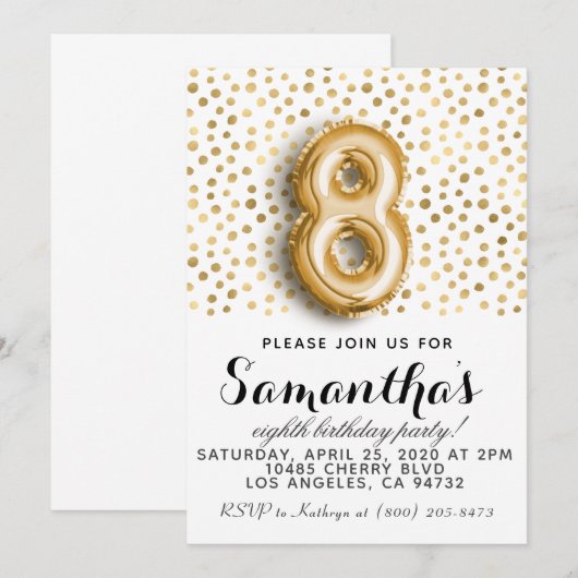 8. Geburtstag Gold Punkt Einladung (Vorne/Hinten)