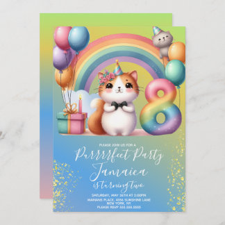8. Geburtstag Kitten Rainbow Party Einladung