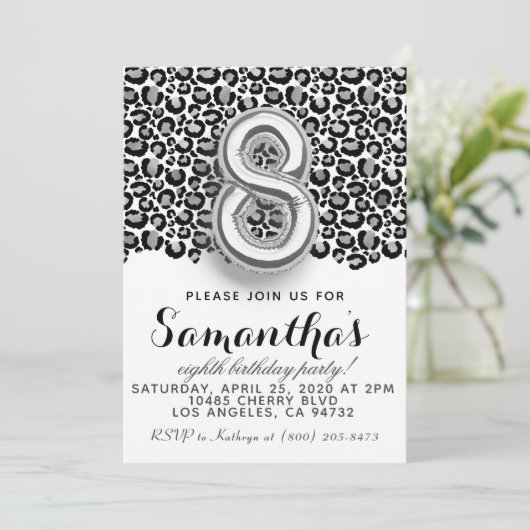 8. Geburtstag Leopard Animal Print Einladung (Stehend Vorderseite)