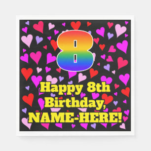 8. Geburtstag: Liebesherzen-Muster, Regenbogen # 8 Serviette