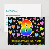 8. Geburtstag: Lustiges Herzen-Muster, Regenbogen Postkarte (Vorne/Hinten)