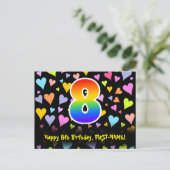 8. Geburtstag: Lustiges Herzen-Muster, Regenbogen Postkarte (Stehend Vorderseite)