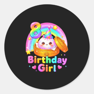 8. Geburtstag Mädchen Dumpling Kawaii Pastell Anim Runder Aufkleber