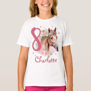 8. Geburtstag Mädchen Pferd Pastell Rosa Acht Jahr T-Shirt