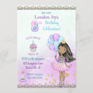8. Geburtstag Mädchen Prinzessin Afroamerikanerin Einladung