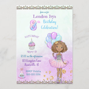8. Geburtstag Mädchen Prinzessin Afroamerikanerin Einladung